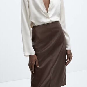 Mango Brown Faux Leather Pencil Skirt